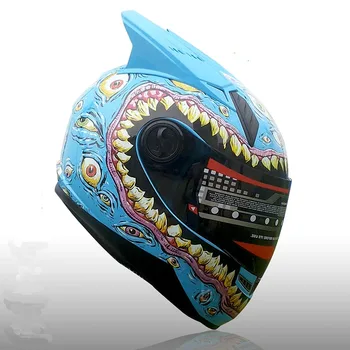 

Unisex Motorcycle Helmet Flip Up Helmet Open Face Motocross Helmet Capacete Vintage With Blue Horns
