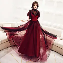 Длинное платье в средневековом стиле с рукавами-пуговицами цвета красного вина и черного цвета; платье принцессы