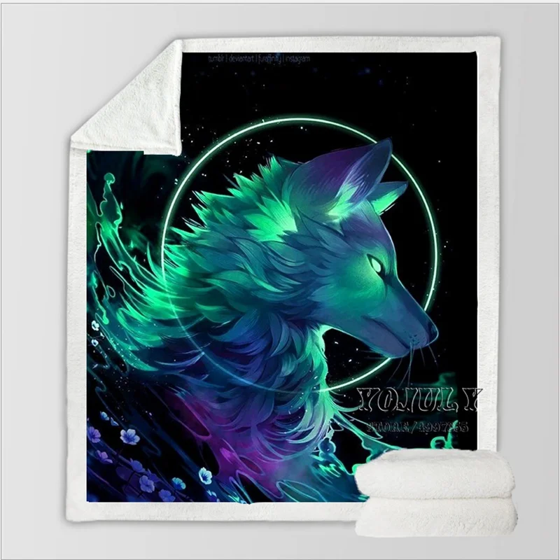 YOJULY Новое одеяло "Fantasy Wolf" harajuku для детей и взрослых с 3D принтом, диване, пододеяльник, теплое постельное белье, модное офисное одеяло для короткого сна K17