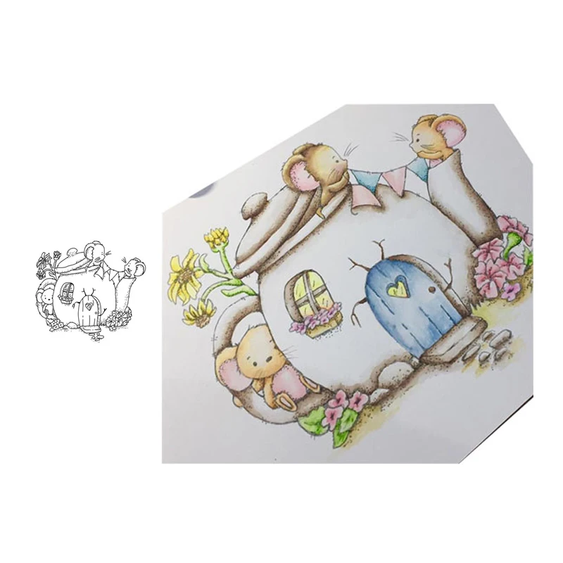 

JC Rubber Clear Stamps for Scrapbooking Mouse Playing Teapot Silicone Seals Craft Stencil Album Paper Card Make Decoration Sheet