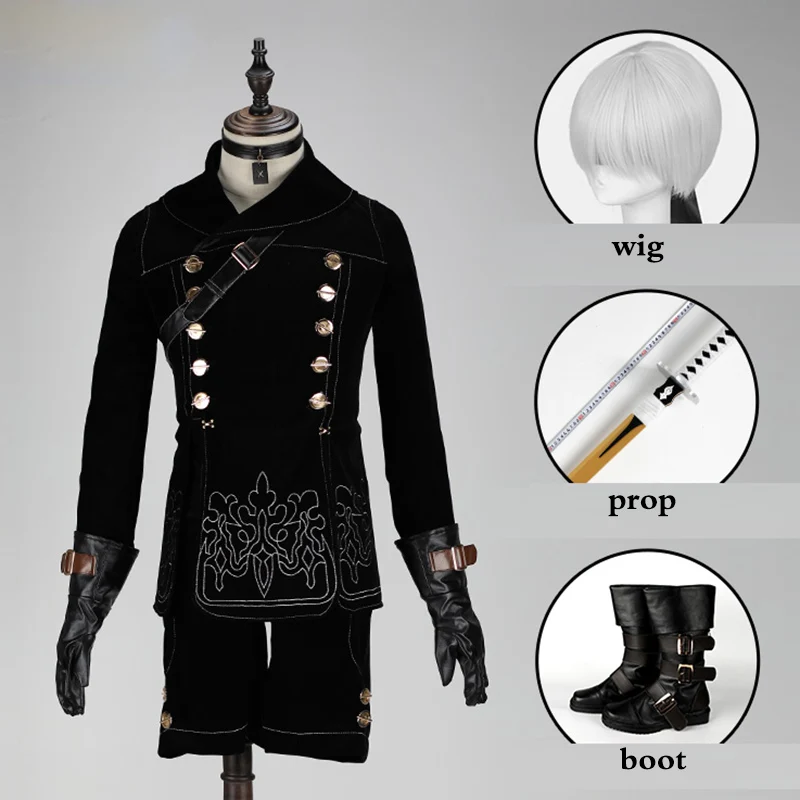NieR Automata jorha NO.9 type S маскарадные костюмы 9S Униформа топ+ брюки+ сумка+ перчатки+ ожерелье+ тени для век парик меч сапоги обувь