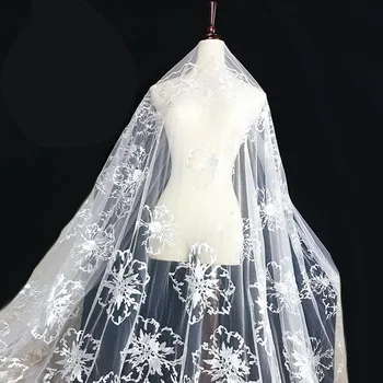 

1 Yard 130 cm Off White Tulle / Net Embroidery Flower French Bridal Wedding Dress Lace fabric DIY sewing fabric lace