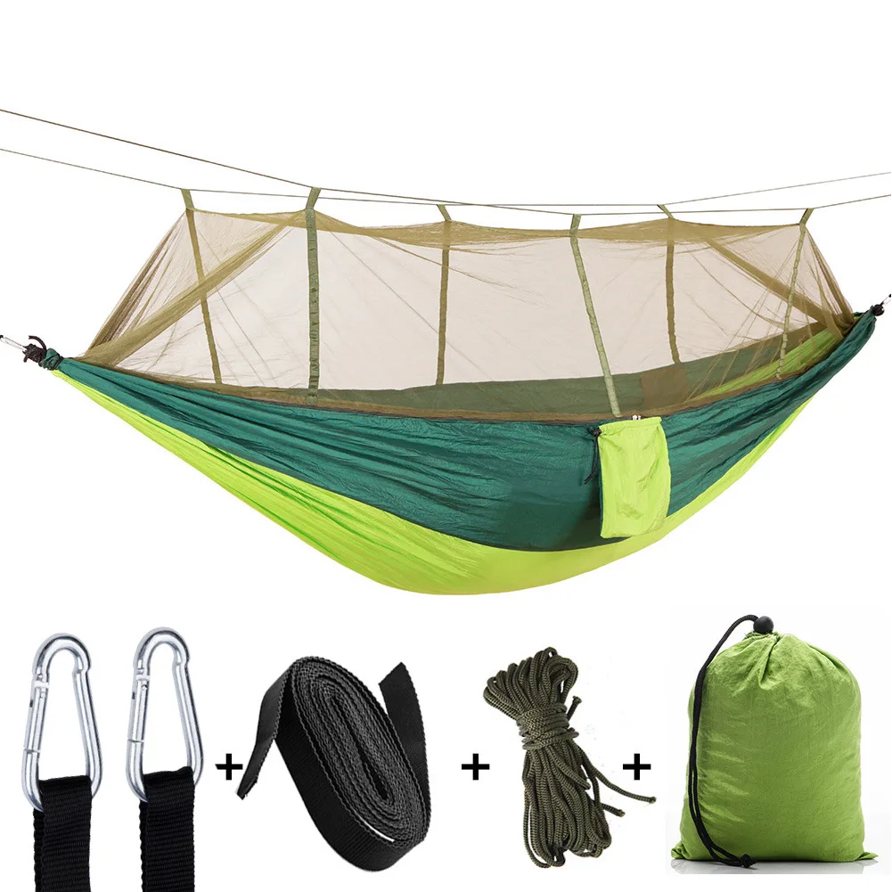 

Factory direct outdoor parachute cloth hammock with mosquito net ultra light nylon double army green camping aerial tent