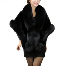 Шаль из искусственного меха для женщин, зимняя накидка из искусственного меха, пальто пончо, элегантная пушистая теплая верхняя одежда, меховой воротник, теплая Пашмина