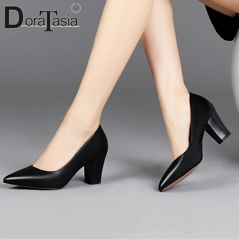 

DORATASIA Brand Leisure Female Spring Pumps High Heel Casual Office Pumps Women Pointed Toe Slip On Shallow Solid Shoes Woman