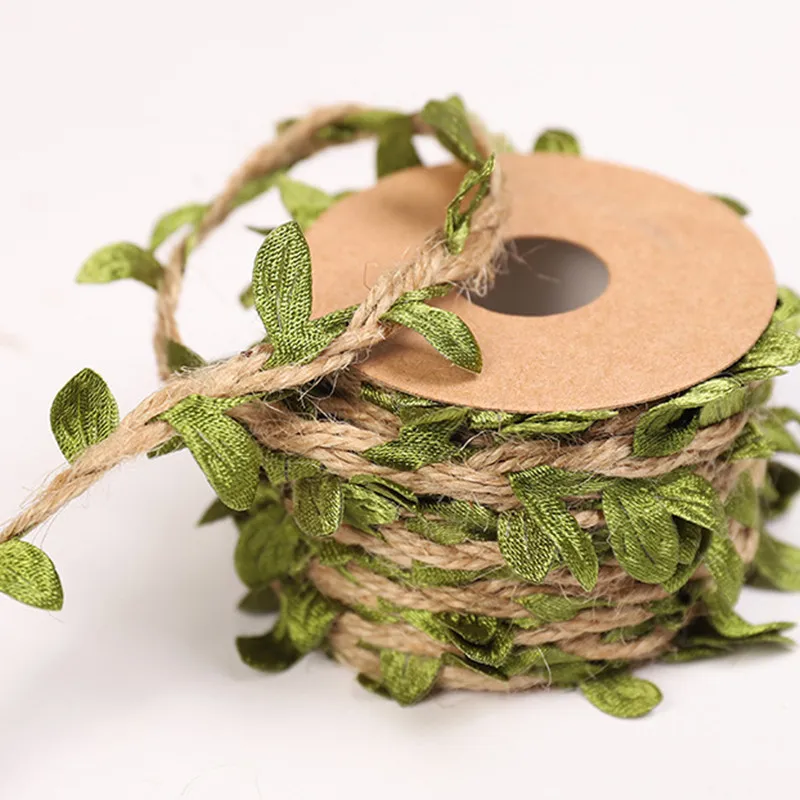 5m/roll 5mm Artificial Leaf Jute Rope Ribbon Decorative Ivy Vine Rope