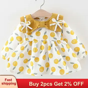

Mayfair Cabin Autumn Dress Girl Kids Long Sleeve Bowknot Little Girls Clothing Kids Girl Party Dress Cute Fruit Print Cotton