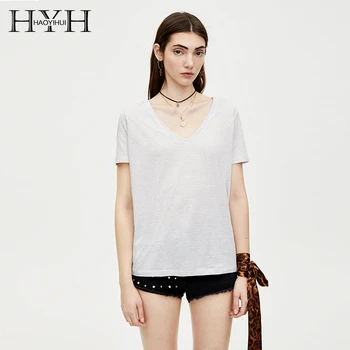 

HYH Haoyihui New Arrival Simple Commute V-neck Regular Top Casual And Easy To Match Fashion Summer Lady Short Sleeve T-shirt
