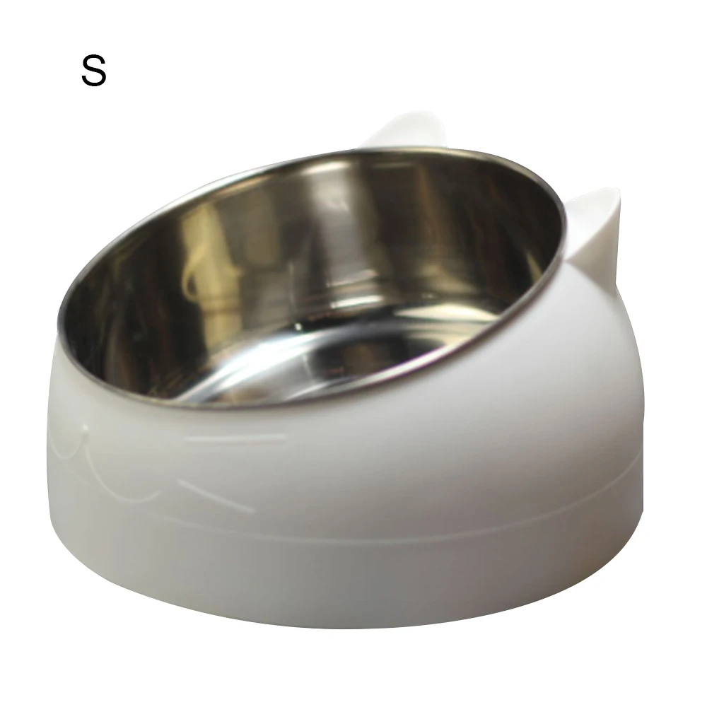 

Tilted Pet Cat Bowl 15 Degree Stainless Steel Puppy Cats Food Drink Water Feeder With Non-slip Base Neck Protection Dish Bowl