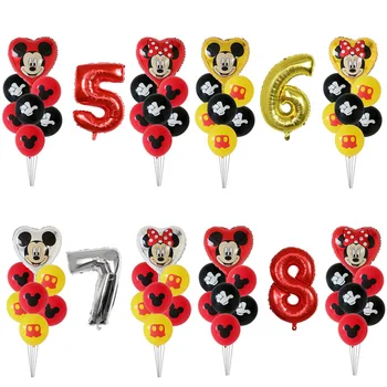 

15pcs Minnie Mickey Balloons Red Gold Number Foil Balloon Happy Birthday Party Decoration Mouse Latex Ballon Air Globos Kids Toy