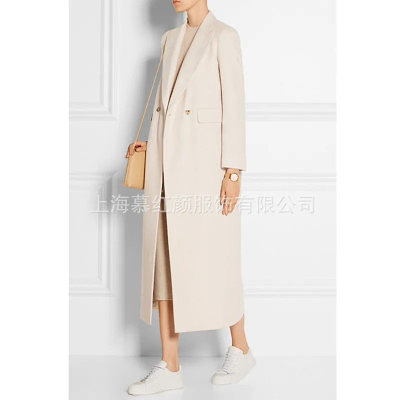Women Winter Coat Wool 2023 New Double breasted cashmere Vintage Elegant jacket Fashion Outerwear White X-Long Coat Female