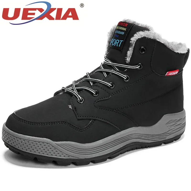 

UEXIA New Super Warm Men Boots Winter Boots Rubber Plush Snow England Retro ankle boots For Men Winter Shoes Footwear Size 39-48