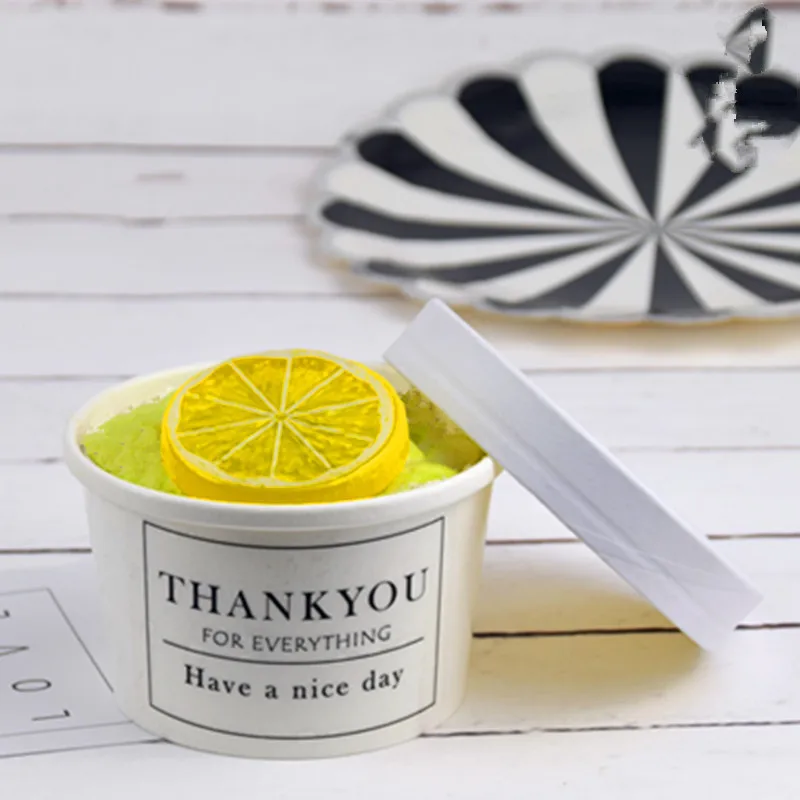 10pcs High quality kraft paper whtie/yellow disposable dessert cup 270ml small round creative cake ice cream paper cup with lid