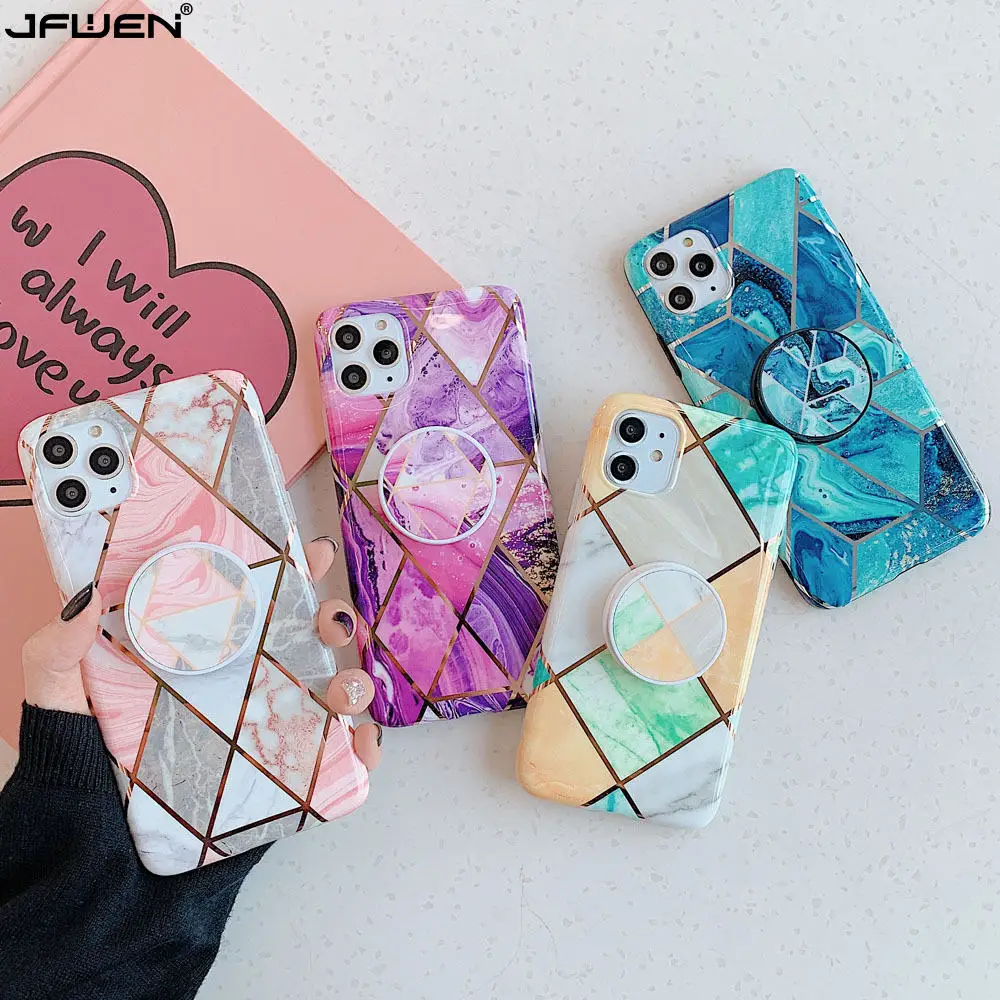 

Grip Stand Holder Plating Marble Silicone Case For iPhone XR XS X 11 Pro Max 7 8 6 6S Plus Phone Case Cover Soft TPU Back Shell