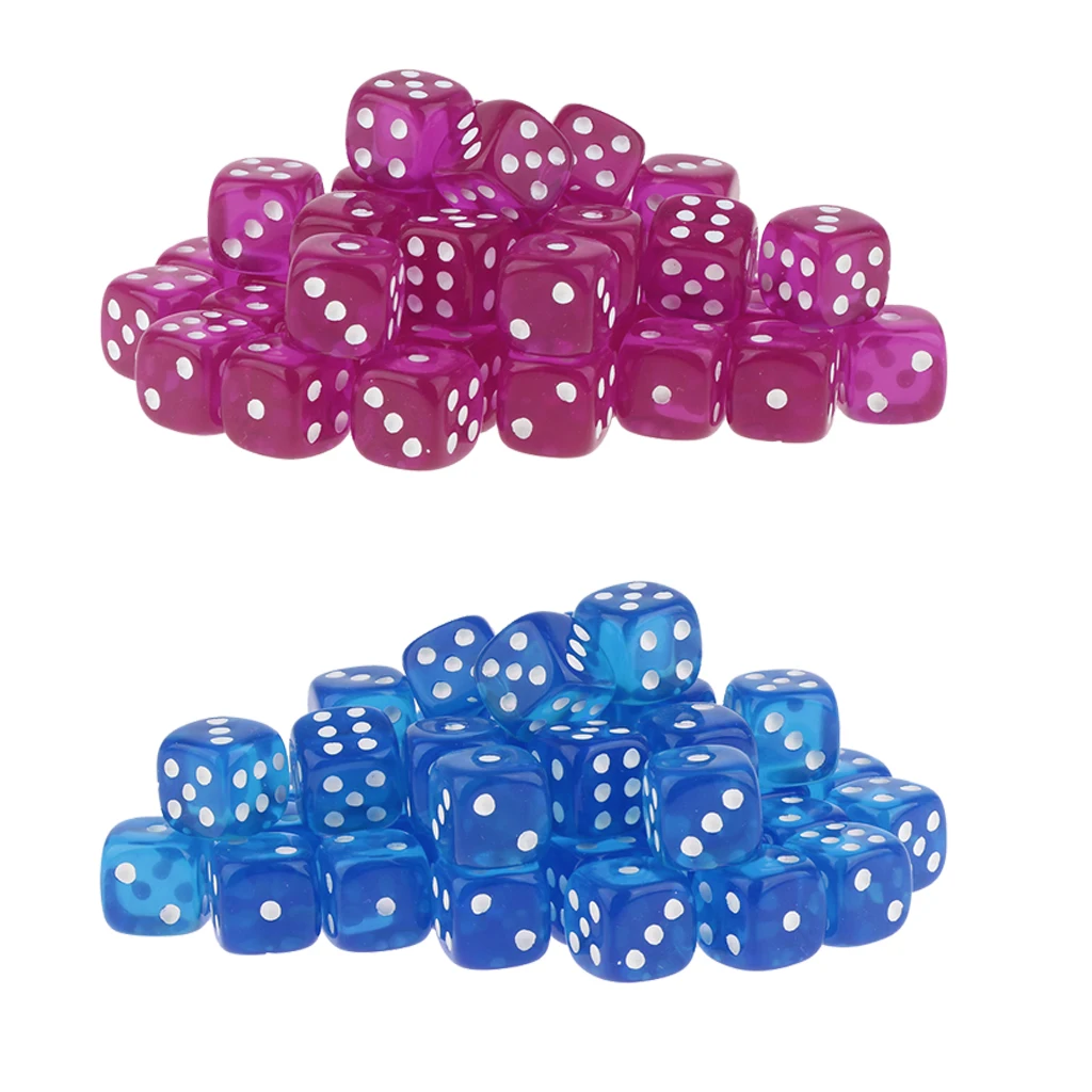 100pcs New Square 12mm Six Sided D6 Opaque Standard Game Dice 12mm Blue & Purple
