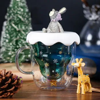

Christmas Tree Glass Cup Transparent Double Wall Anti-Scalding Coffee Mug New Year Star Milk Cup Water Bottle Kid Xmas Gift