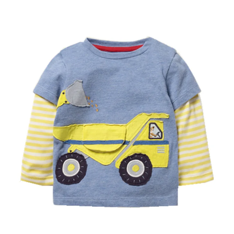 Хлопковые футболки для мальчиков Одежда для маленьких мальчиков топы с аппликацией и длинным рукавом года, детские футболки с машинками на осень и зиму детская одежда