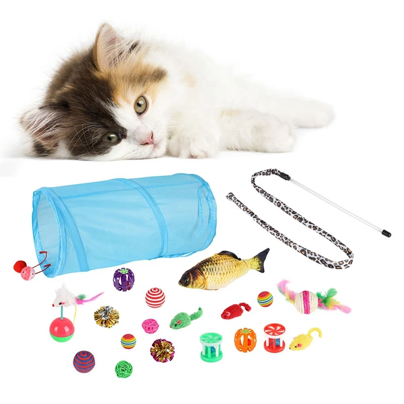 

21 Pcs Assorted Cat Toys Set Durable Funny Teaser Cats Toys Wand Toy, Mouse, Ball cat exercise toy durable Dropshipping