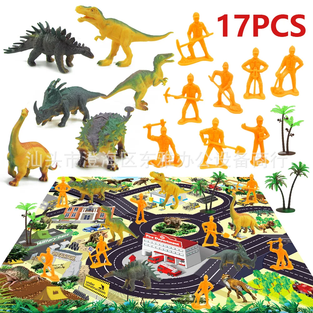 

Children Dinosaur Toy Animal Model Dinosaur Paradise Doll Toy Rug Game Mat Scene 17 Pieces