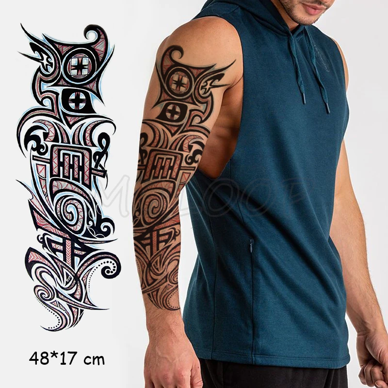 Waterproof Temporary Tattoo Sticker Letter Totem Full Arm Color Fake Tatto Large Size Flash Tatoo Sleeve Tattoos To Men Women Temporary Tattoos Aliexpress