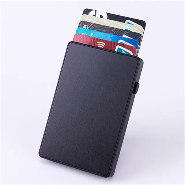 Bisi Goro Men's Bag Ultra Thin Rfid Fashion Pop Up Button Anti Theft Cardholder Aluminum Single Box Smart Wallet Black X-64