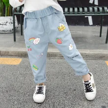 Phuoc мяу осень стиль для девочек, джинсы с принтом модные детские ковбойские штаны