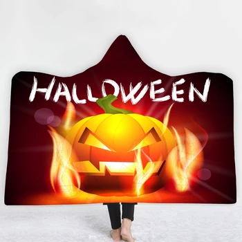 

3D Printed Skull Halloween Thicking Hooded Blanket for Adult Gothic Sherpa Fleece Wearable Throw Blanket Microfiber Bedding