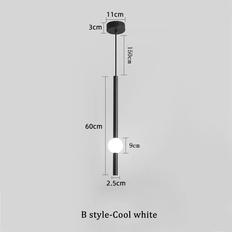 B style-Cool white Современный светодиодный подвесной светильник с длинной трубкой для столовой, спальни, кухни, бара, подвесной светильник, Скандинавская декоративная подвеска у кровати, лампа AC - Цвет корпуса: B style-Cool white
