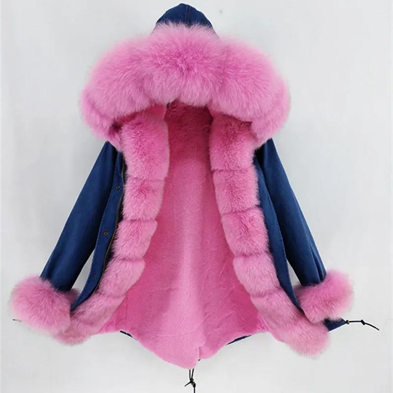 

Rex rabbit fur lining real fur coat women's outwear detachable winter jacket Large fox fur collar hooded coat parkas
