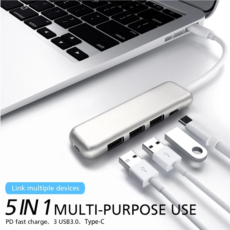 Q32 Usb C концентратор, 5-в-1 Тип C концентратор, с 3 портами(стандарт 3,0 Порты, Usb-C Мощность доставки, Портативный для Mac Pro и Другое Тип C ноутбуки