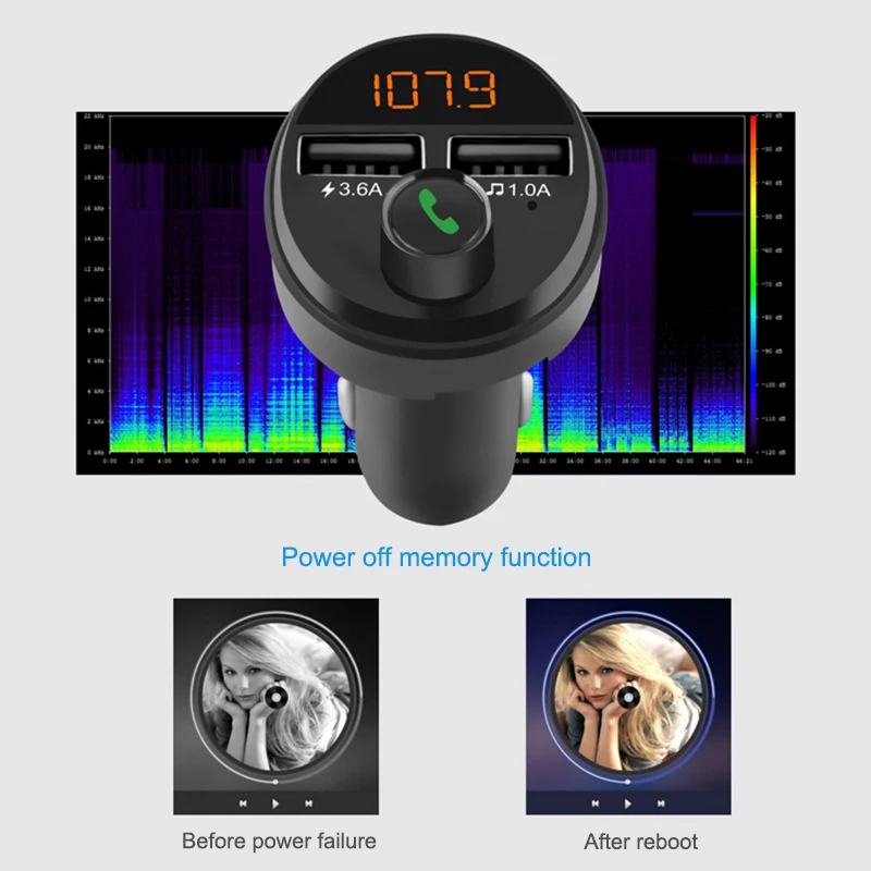 Bluetooth 5,0 fm-передатчик, беспроводной автомобильный комплект с громкой связью, mp3-плеер, двойное USB Автомобильное зарядное устройство, NK-Shopping