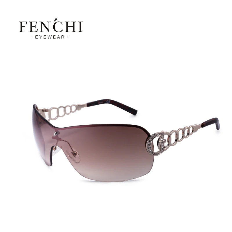FENCHI, большие, розовые солнцезащитные очки для женщин, для вождения, Непродуваемые, без оправы, стразы, женские солнцезащитные очки, Zonnebril Dames Oculos Feminino - Цвет линз: brown