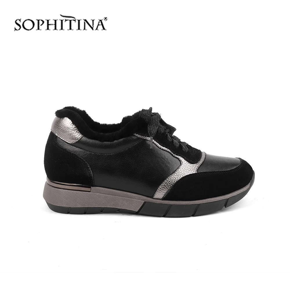 SOPHITINA/новые зимние женские туфли на плоской подошве; удобные высококачественные теплые модные женские кроссовки из коровьей замши; модные туфли на плоской подошве с кружевом; SC454