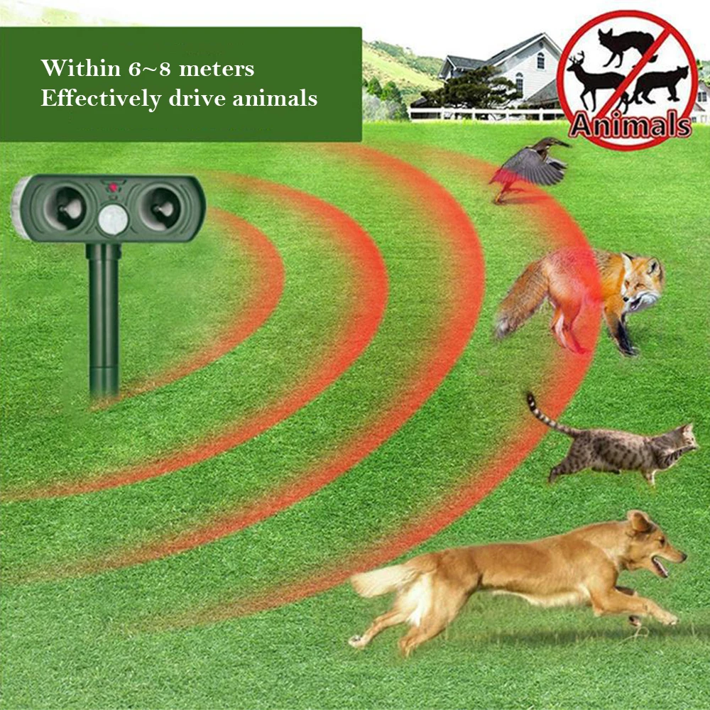 1/2pcs Solar Powered Ultrasonic Animals Repeller Cat Dog Deterrent
