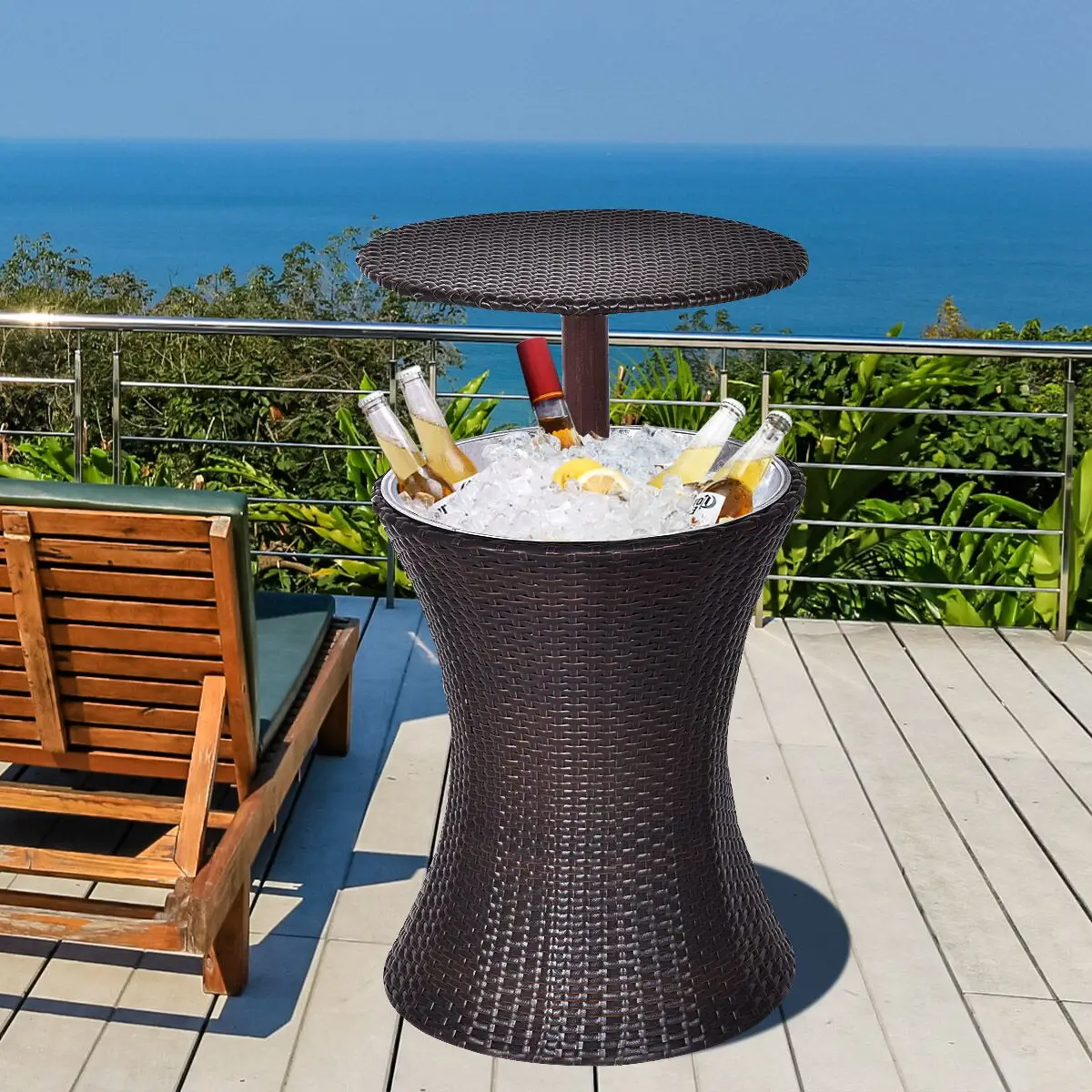 ^Cheap Costway 1PC Adjustable Outdoor Patio Rattan Ice Cooler Cool Bar Table Party Deck Pool
