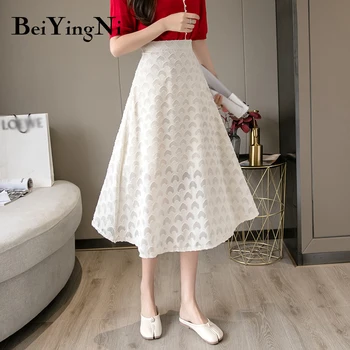 

Beiyingni Chiffon Skirt Summer 2020 Slim High Waist Swing A-line Midi Skirts Womens Leisure Vintage All-match Solid Saias Mujer