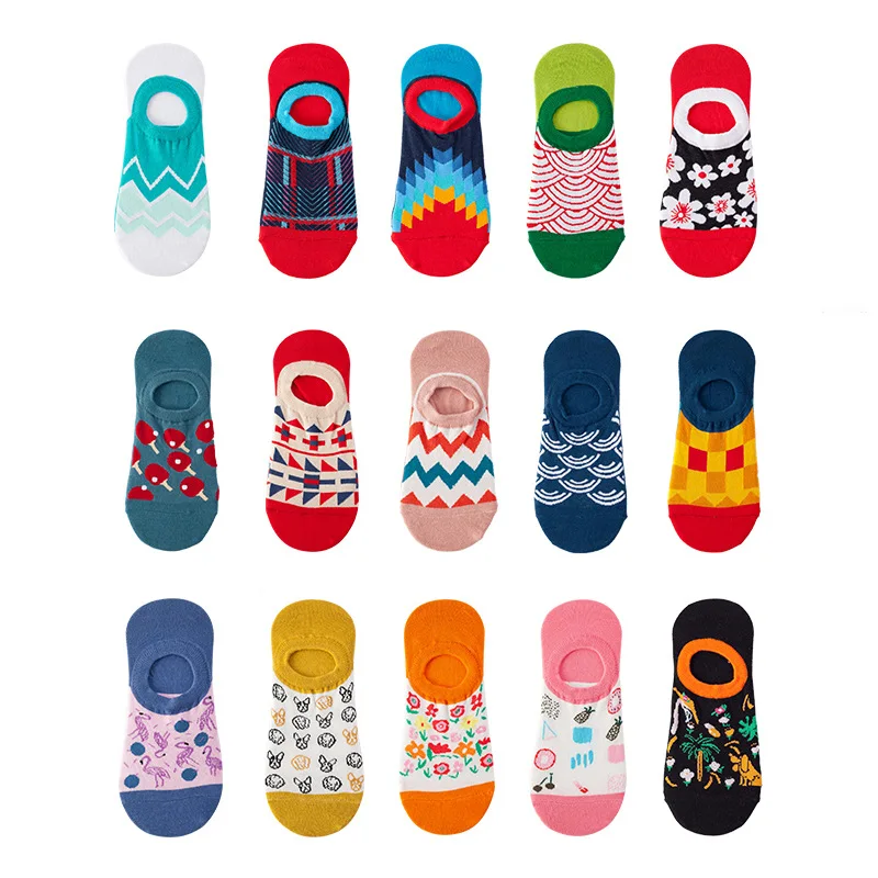 1Pair Women Socks Cartoon Print Animal Flower Plant Funny Happy Casual Female Cotton Ankle Invisible Dropship | Женская одежда