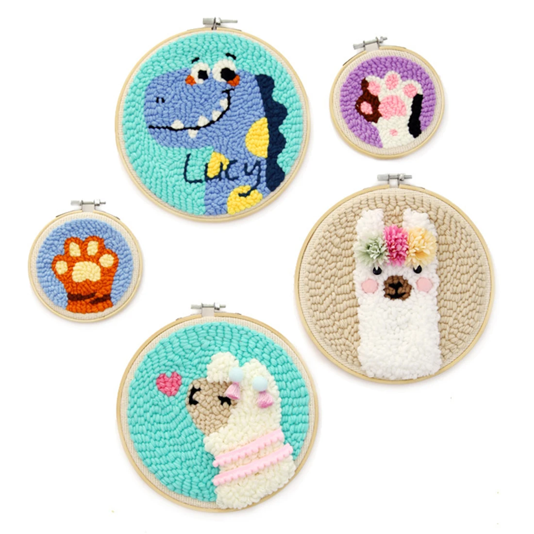 

DIY Knitting Wool Rug Hooking Kit Handcraft Woolen Embroidery Creative Gift with 19 x 19 cm Embroidery Frame Punch Needle Alpaca