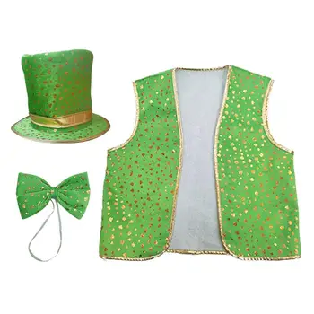 

3pcs in 1 Set Irish Party Cap Vest and Tie Set St. Patricks Day Shamrock Tophat Headdress Clover Party Dress Up Decoration Props