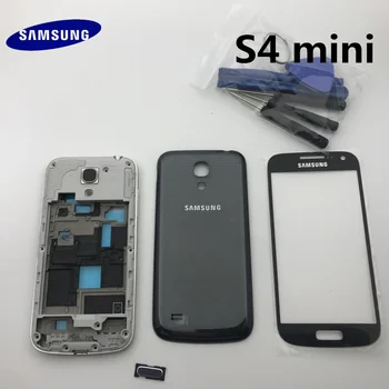 

full Samsung Galaxy S4 mini i9190 i9195 Housing Case Front Frame + Back Cover Case+ Front Glass+Adhesive+Tools