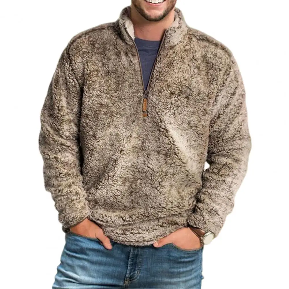 

Men Top 2021 All Match Sweater Stand Collar Solid Color Lamb Sweater Spacious Male Autumn Sweater for Winter