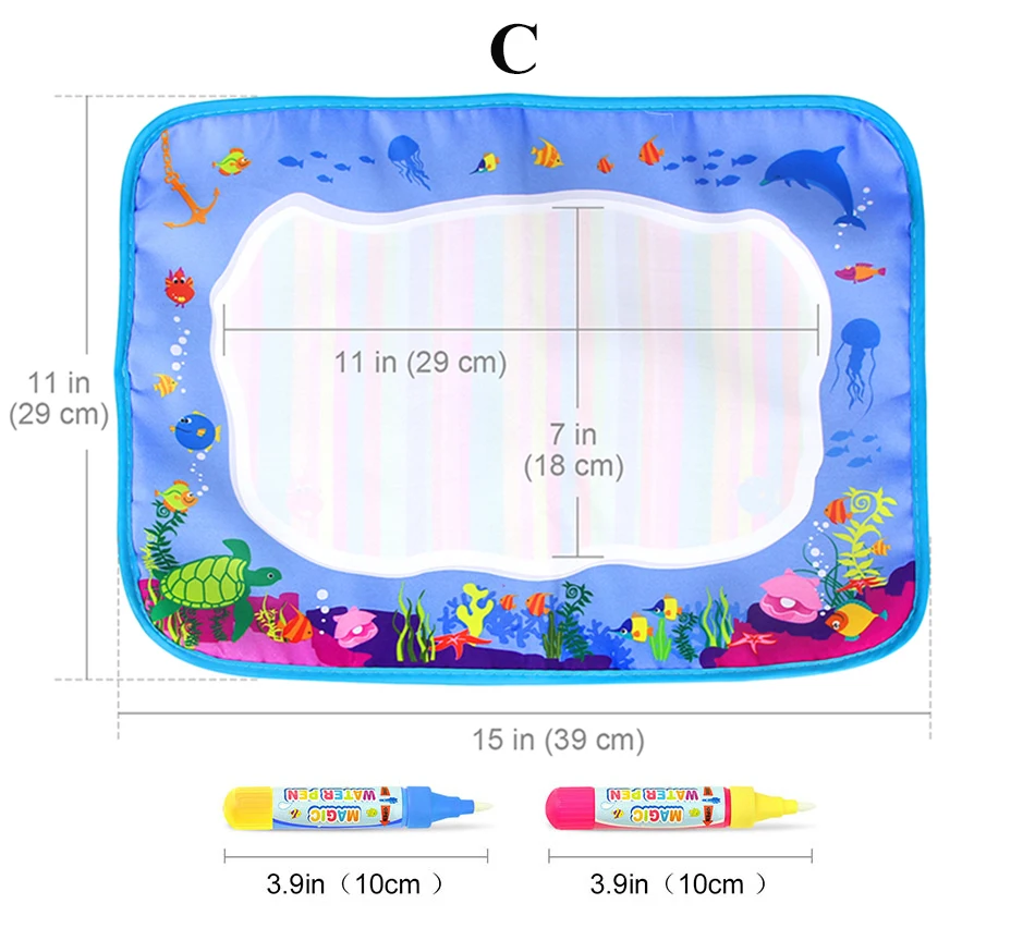 Magic Water Painting Drawing Mat & 2 Pens Doodle Board Coloring Books for Kids Children Educational Toys 9