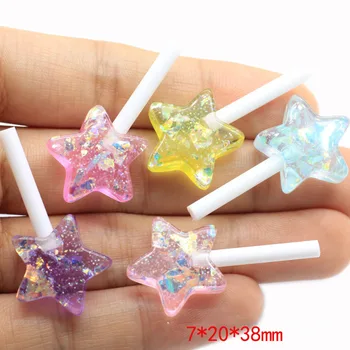 

10Pcs Star Lollipop Flatback Resin Cabochons Miniature Dollhouse Accessories Fake Food Diy Crafts Scrapbooking For Phone Decor