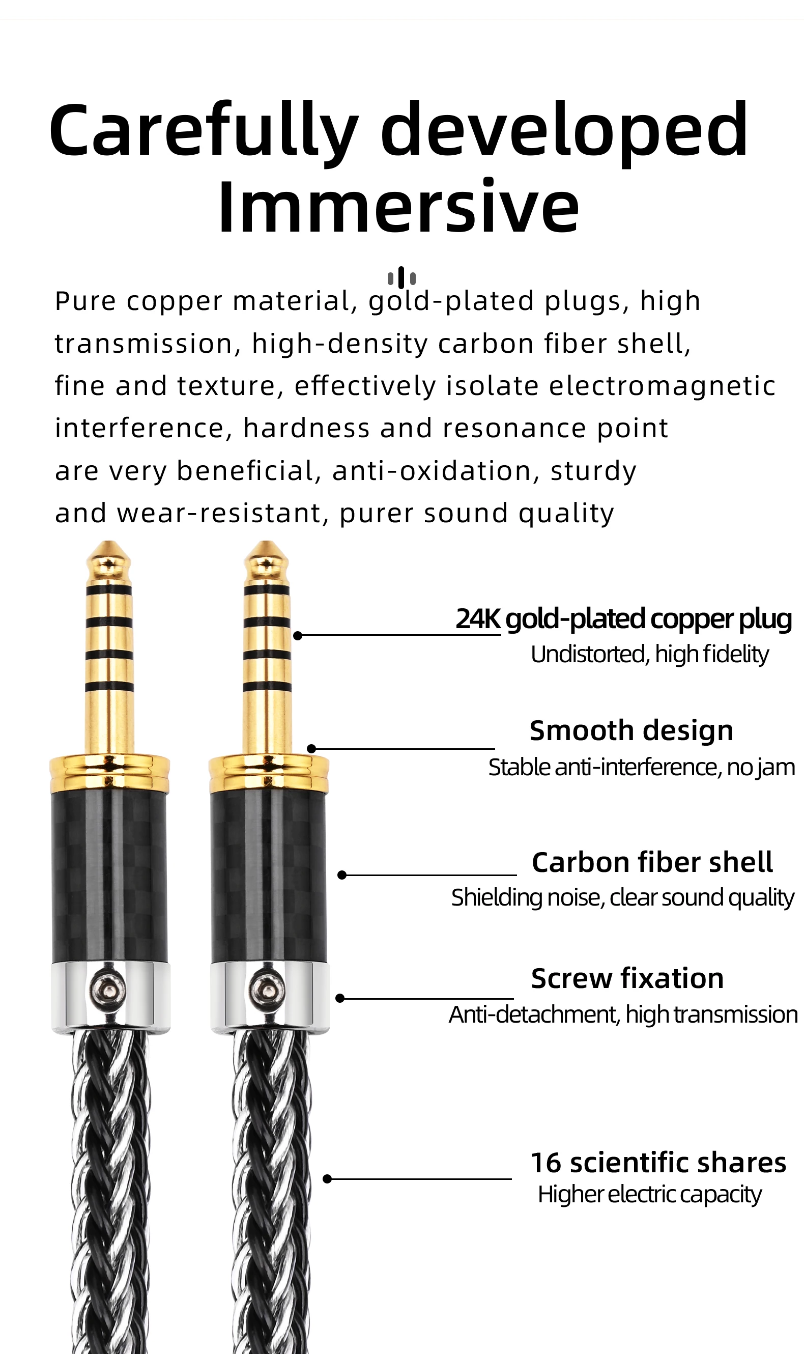 4.4mm a 4.4mm, HiFi, OCC, 4.4mm