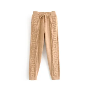 

2020 Summer Twist Knitted Wide-Leg Pants Women Loose Elastic High Waist Straps Casual Trousers Knitted pants for women