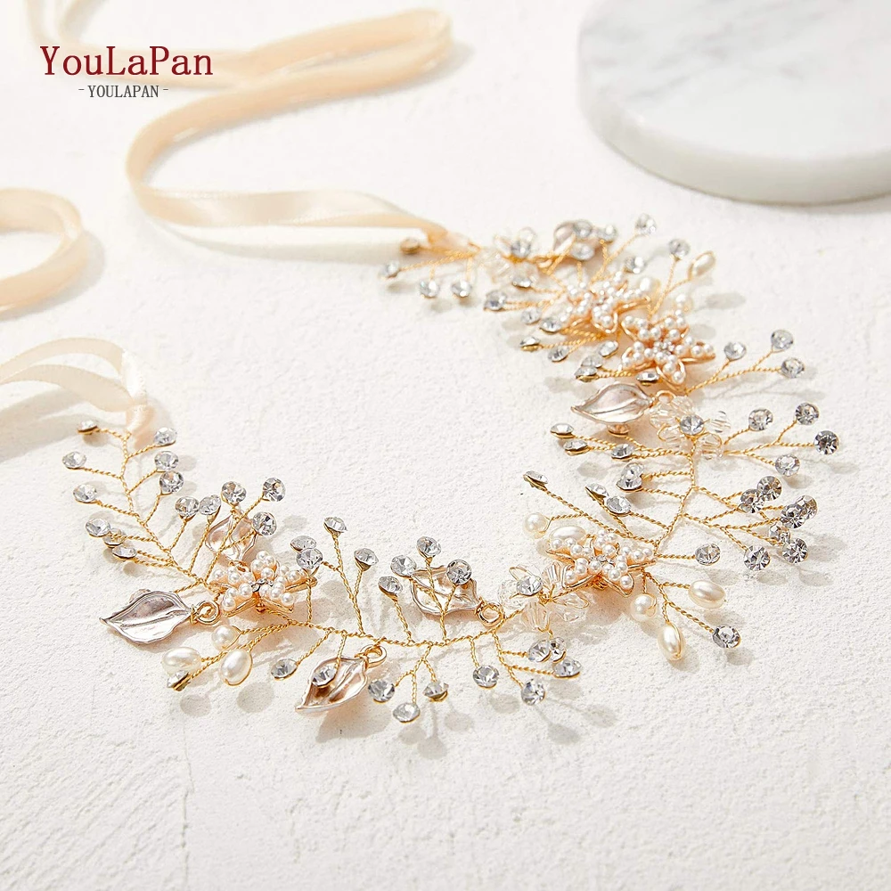 

TOPQUEEN Luxury Wedding Headwear Beauty Women Tiaras Rhinestone Bridal Hair Accessories Golden Wedding Flower Headband HP235