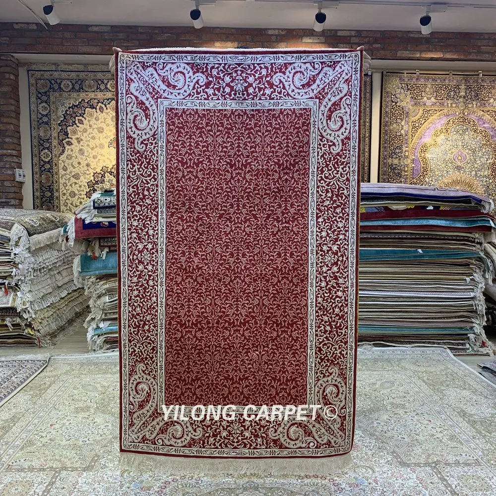 YILONG 3'x5' Oriental carpet handmade exquisite floral red turkish silk rugs (HF228B) | Дом и сад