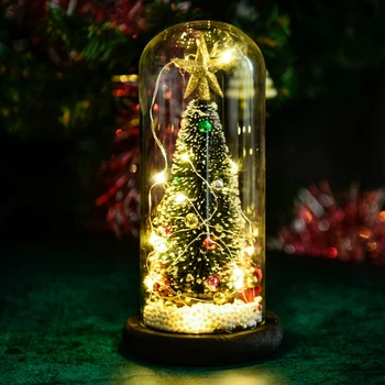 

Mini Shiny Christmas Tree Ornaments with Wooden Glass Cover Home Xmas Decor --M25