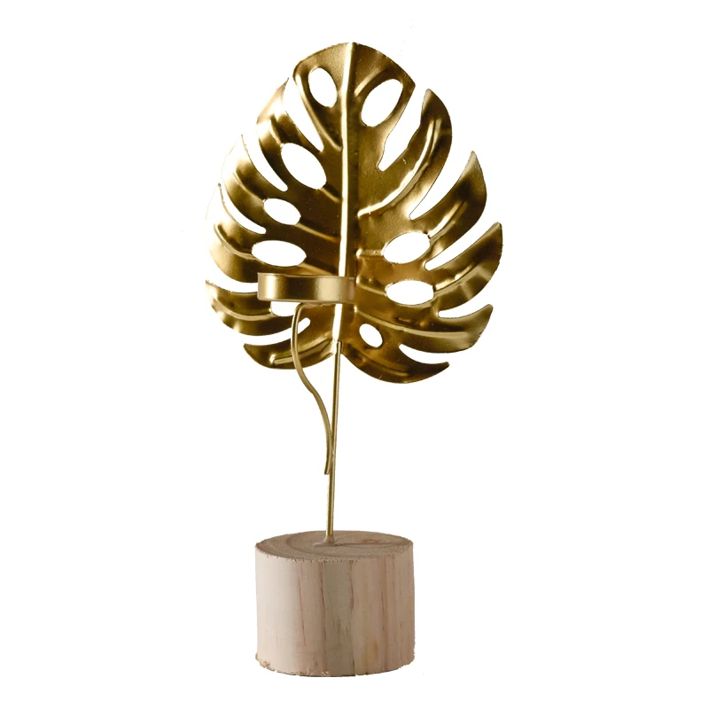 Скандинавский металлический подсвечник в виде листа золотые листья украшения