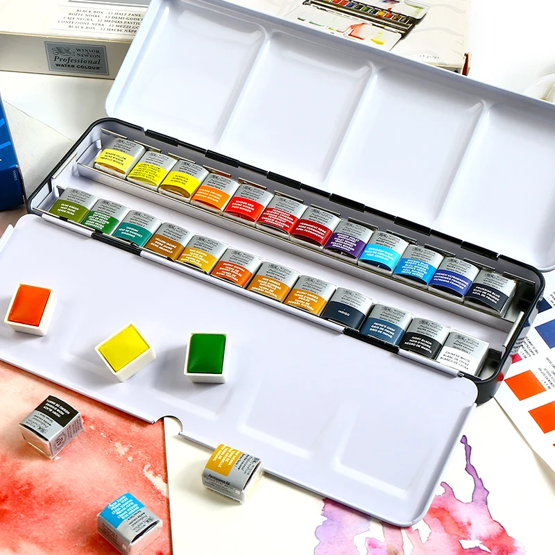 Winsor Newton Cotman Solid Watercolor Paint 12/24 Colors Iron Box Set Professional Artist High Quality Pigment Aquarelle